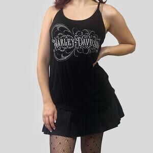 Harley Davidson Silver Rhinestone Script Mcbling Racerback Tank Top Sz Small